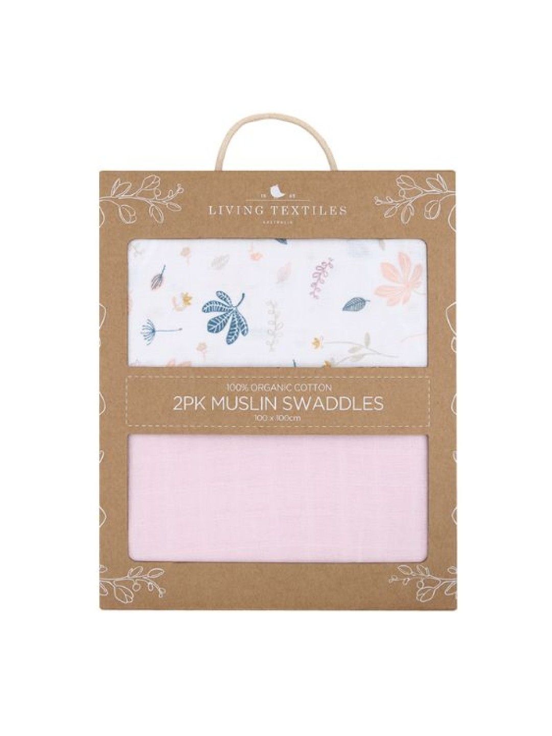 Living Textiles Organic Muslin 2-Pack Swaddle Wraps - Botanical/Blush (No Color- Image 3)