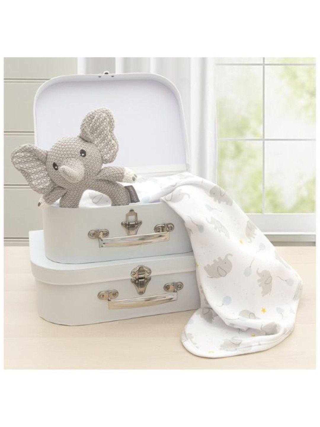 Living Textiles Jersey Swaddle & Rattle Gift Set - Mason/Elephant (No Color- Image 4)