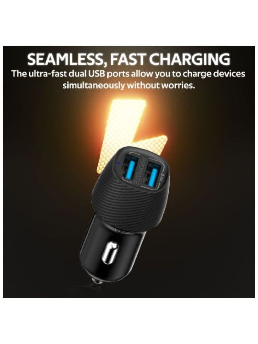 Promate VOLTRIP-DUO 3.4A Car Charger With Dual USB Ports (Black- Image 4)