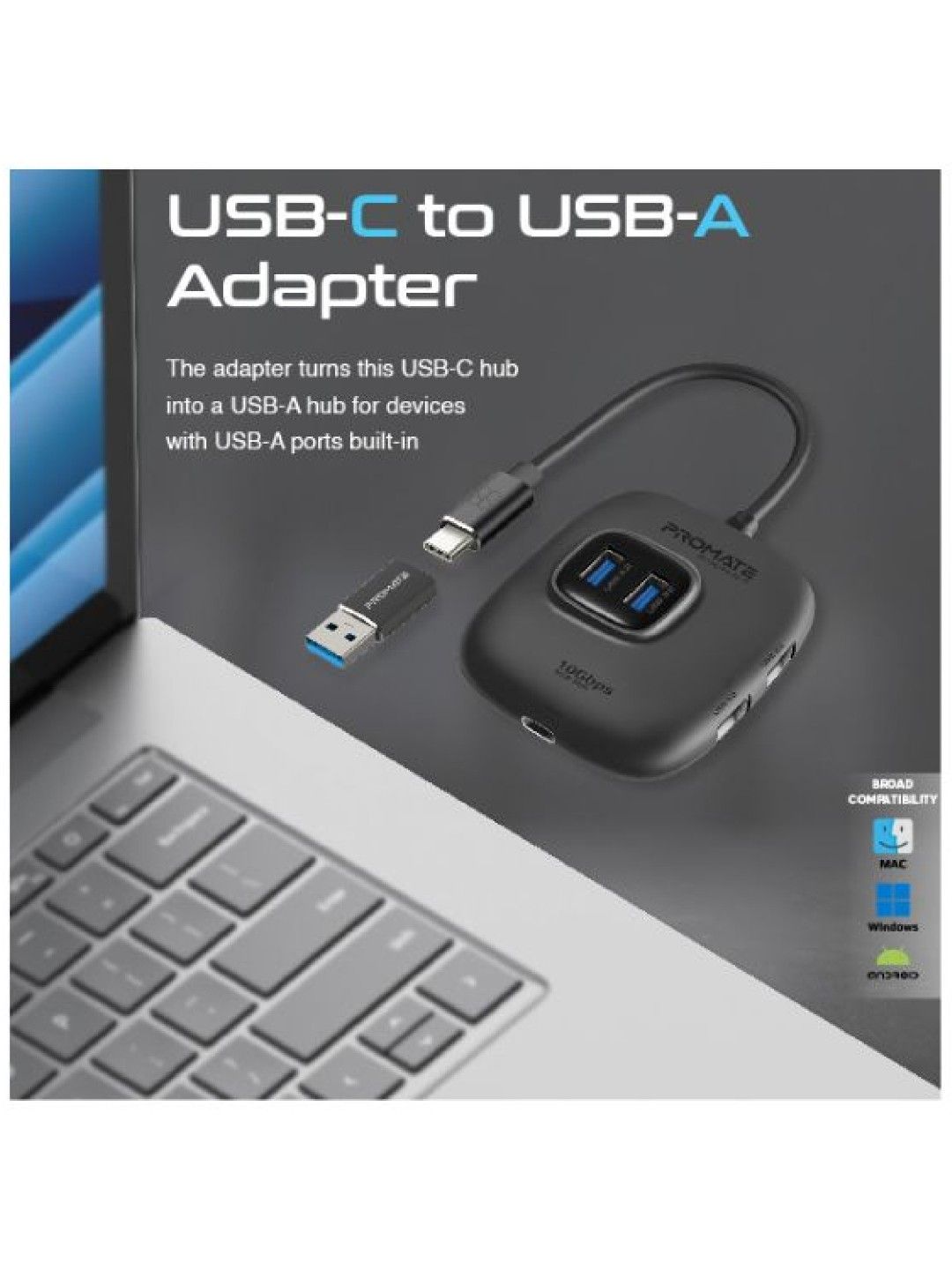 Promate SNAPHUB-4 10Gbps Ultra-Fast USB 3.2 Hub (Black- Image 4)