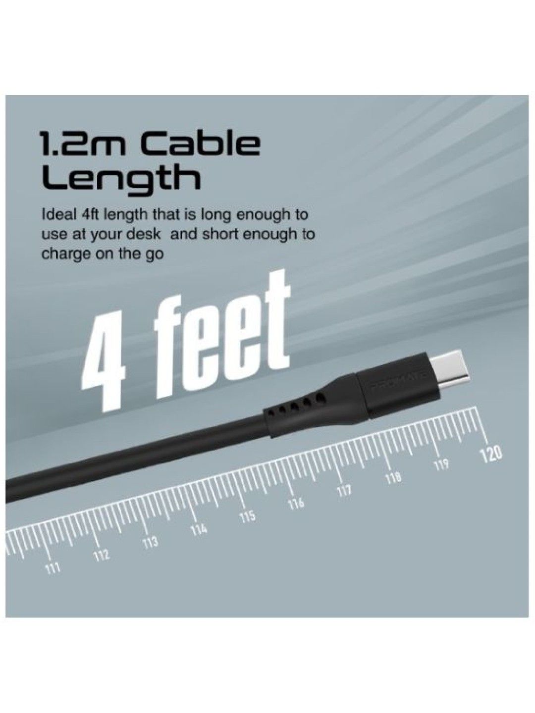 Promate POWERLINK Ultra-Fast USB-A to USB-C Soft Silicone cable (Black- Image 4)