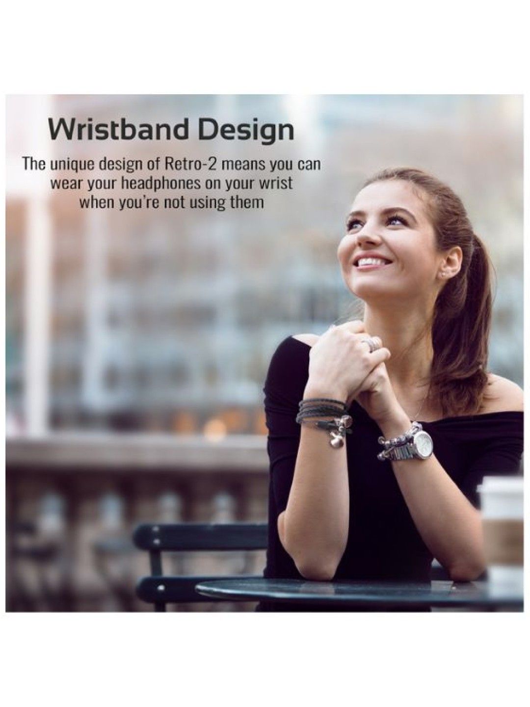 Promate RETRO-2 Wearable Bracelet Style with Pandora Beads Stereo Earphones (Black- Image 4)