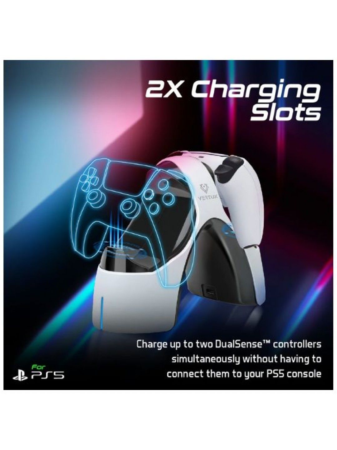 Vertux DUALDOCK-PS5 DualSense™ Controller Charging Station (White- Image 4)