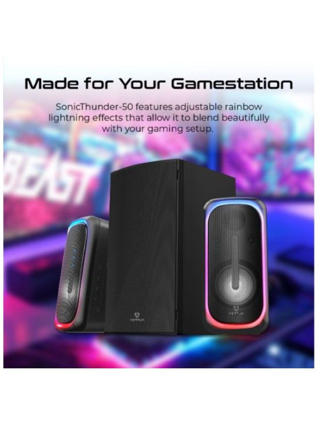 Vertux SONICTHUNDER 50W Surround Sound Gaming Speaker (Black- Image 4)