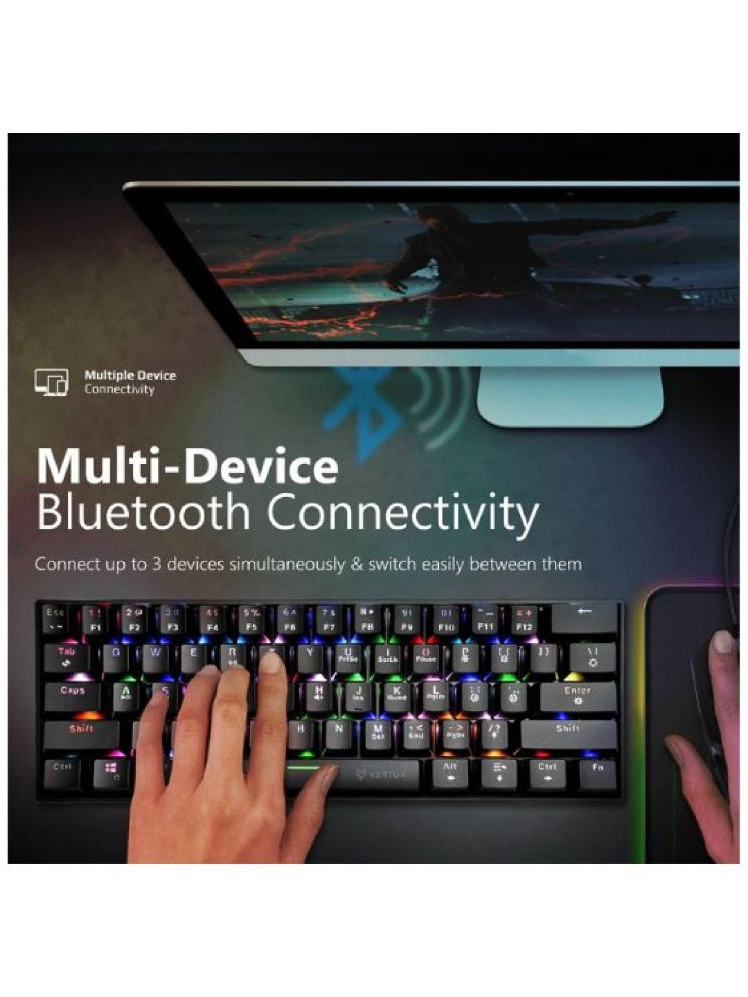 Vertux VERTUPRO Ultimate Performance Mini Wireless Gaming Keyboard (Black- Image 4)