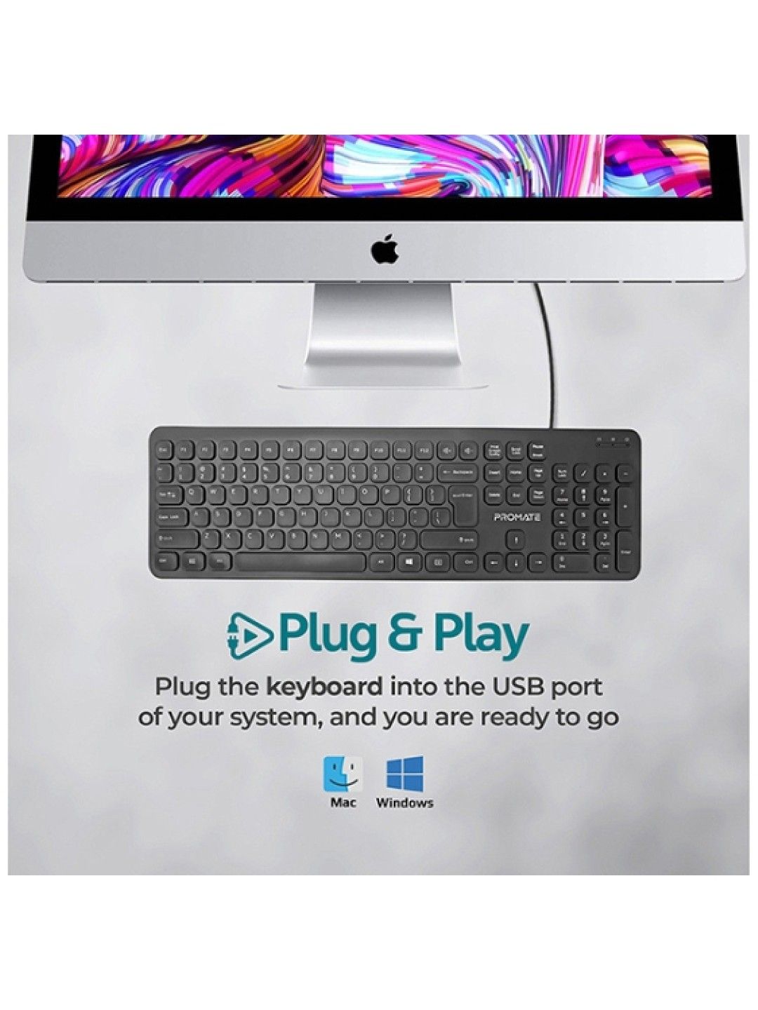 Promate EASYKEY-4 Ultra-Slim Quiet Keys Wired Keyboard (Black- Image 4)