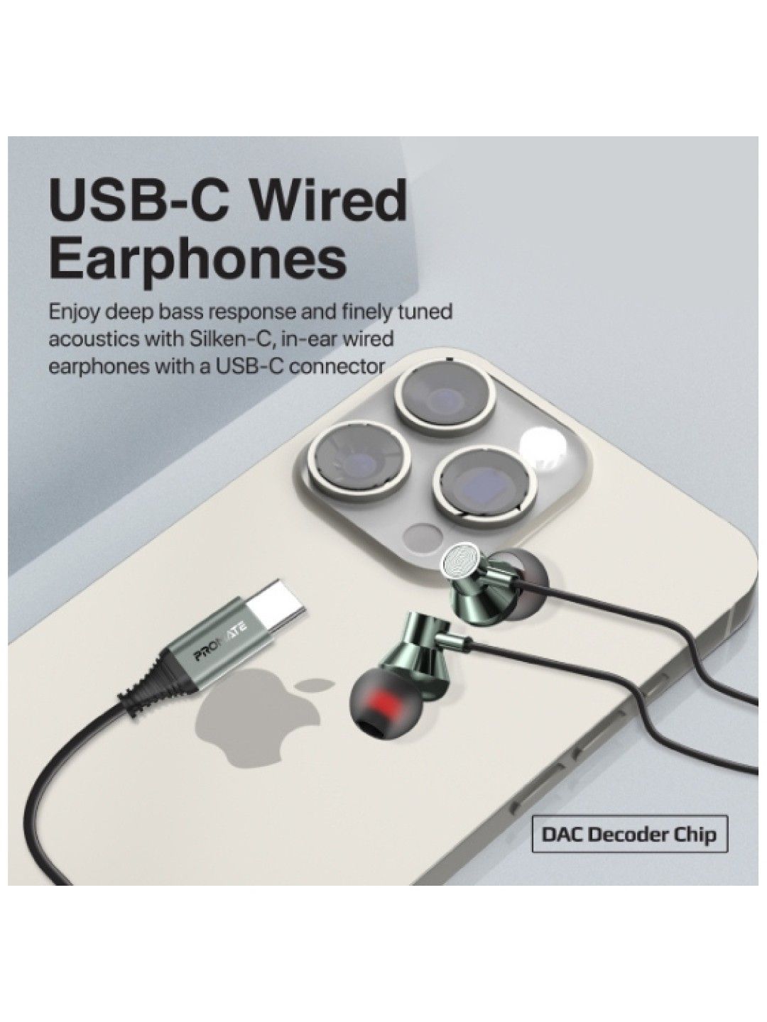 Promate SILKEN-C Ergonomic In-Ear USB-C Wired Stereo Earphones (Grey- Image 4)
