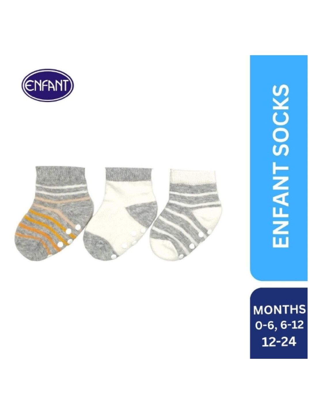 Enfant Anti-Skid Socks (3 pairs) (Gray Stripes- Image 2)