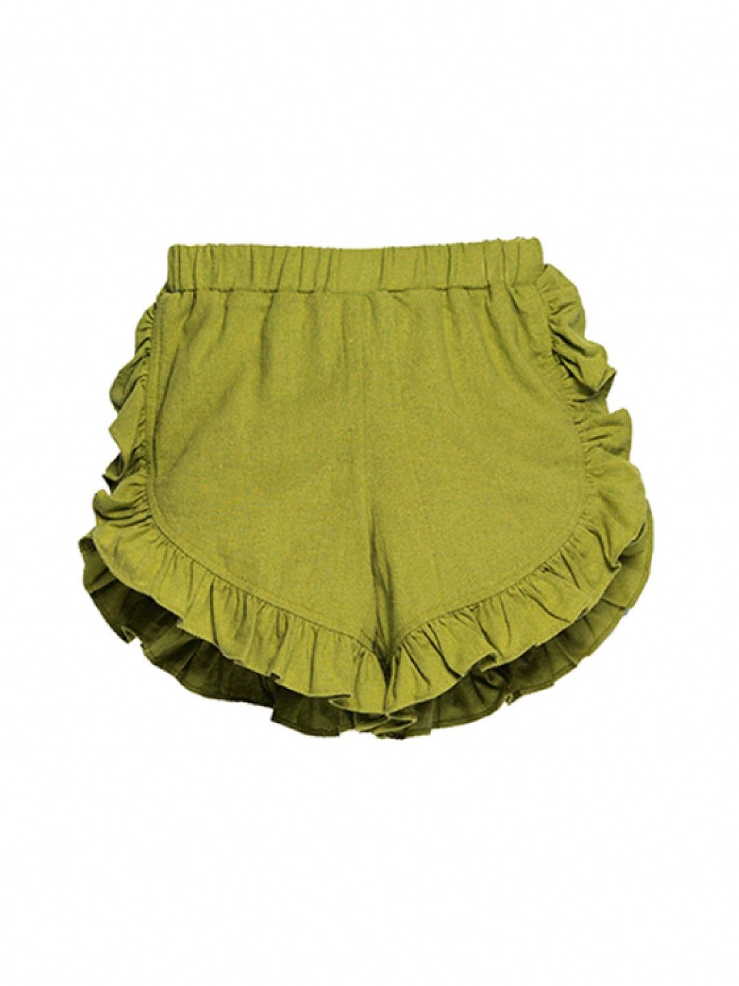 bean fashion Floral Flair Siar Ruffled Pompom Sleeve Embroidered Top and Ruffled Shorts (Light Green- Image 4)