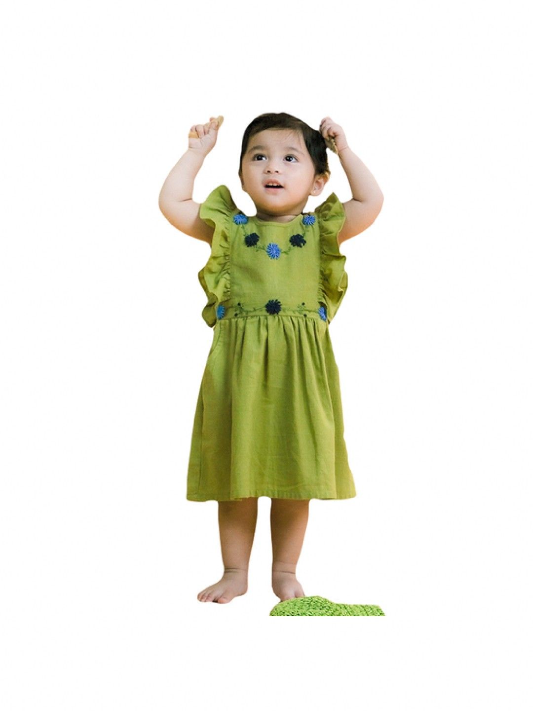 bean fashion Floral Flair Mara Ruffled Sleeve Embroidered Dress (Light Green- Image 4)