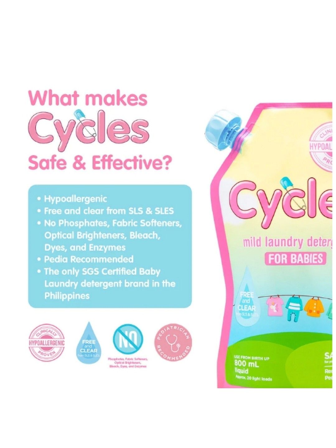 Cycles Mild Laundry Detergent Liquid Set of 3 (800ml) (No Color- Image 4)