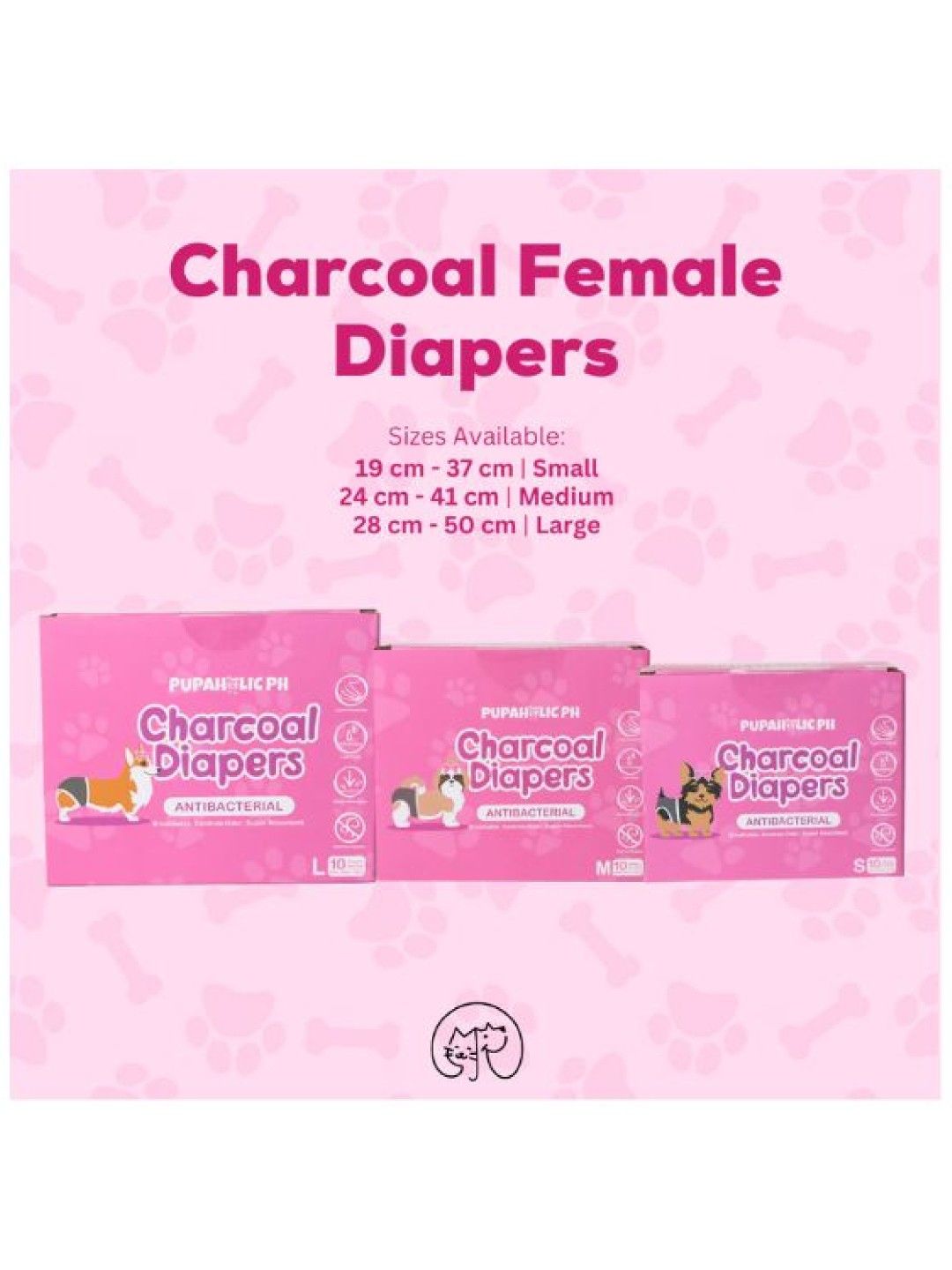 Pupaholic PH 1 Box of Charcoal Diaper 10Pcs/Box (Female) - Small (Pink- Image 2)