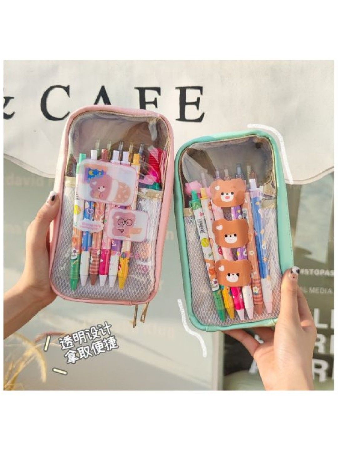Scenti Cute Pen Organizer Pen Case with Dividers (Pink Rabbit Tulip- Image 2)