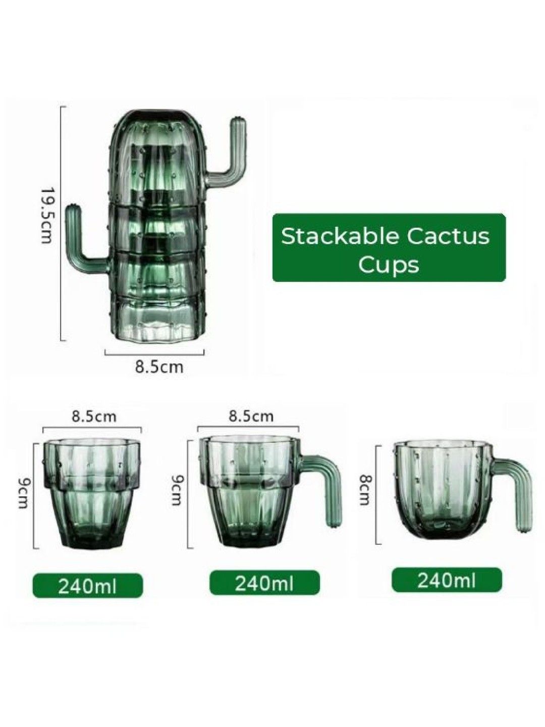 Scenti Cute Cactus 4 Glass Stackable Cup Set (No Color- Image 4)