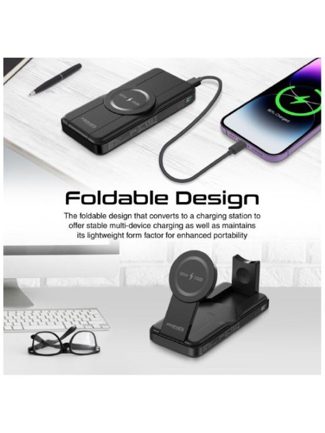 Promate POWERPACK-FOLD 5in1 Foldable Magsafe Compatible Wireless Charging Power Bank (No Color- Image 4)