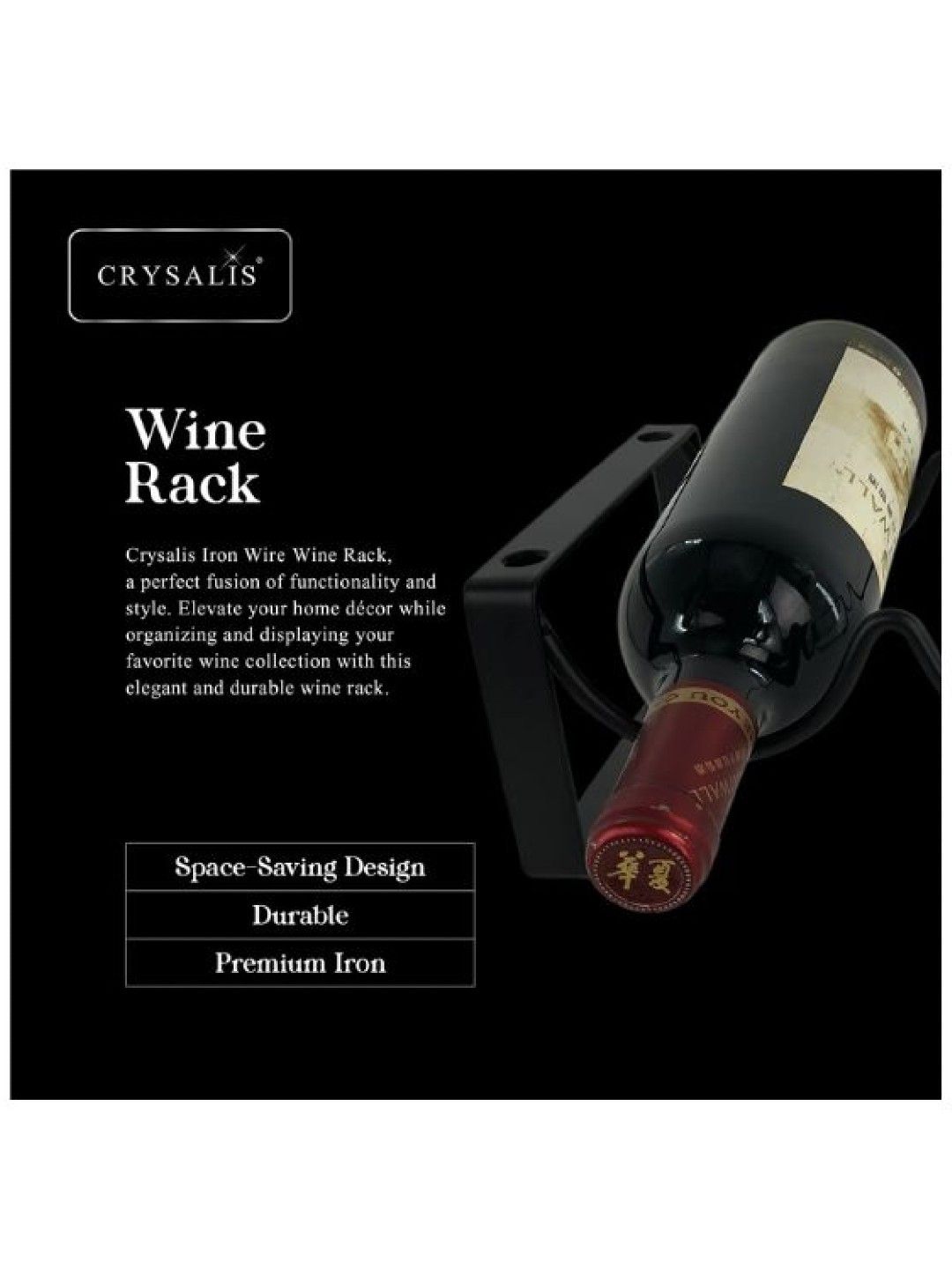 Sunbeams Lifestyle CRYSALIS Premium Wine Rack 34x16.5x11cm Wine Bottle Storage Organizer (Black- Image 4)