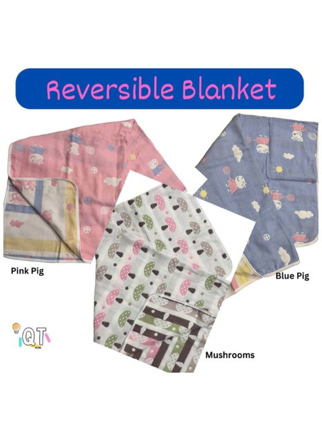 QT Hub Reversible Blanket (Pink Pig- Image 2)
