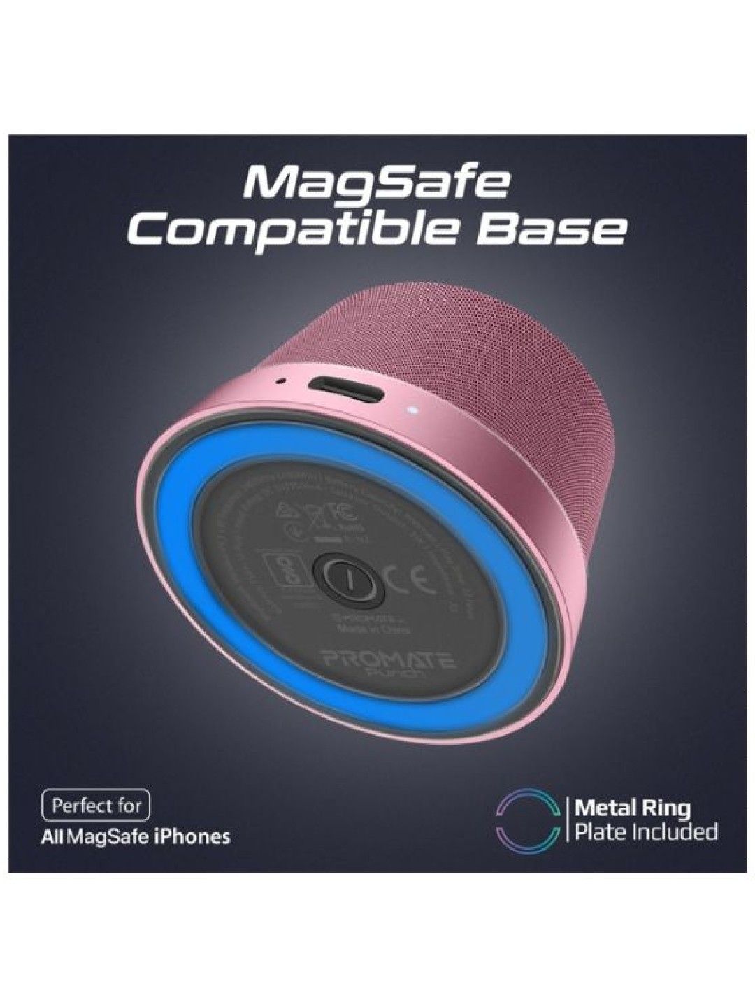 Promate PUNCH High-Fidelity Mini Bluetooth Speaker with MagSafe Compatible Base (Pink- Image 4)