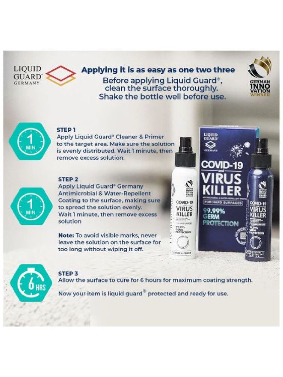 LIQUID GUARD GERMANY Anti-Mold/Anti-Virus Protection: For Hard Surfaces (100ml, 2 Bottles) (No Color- Image 4)