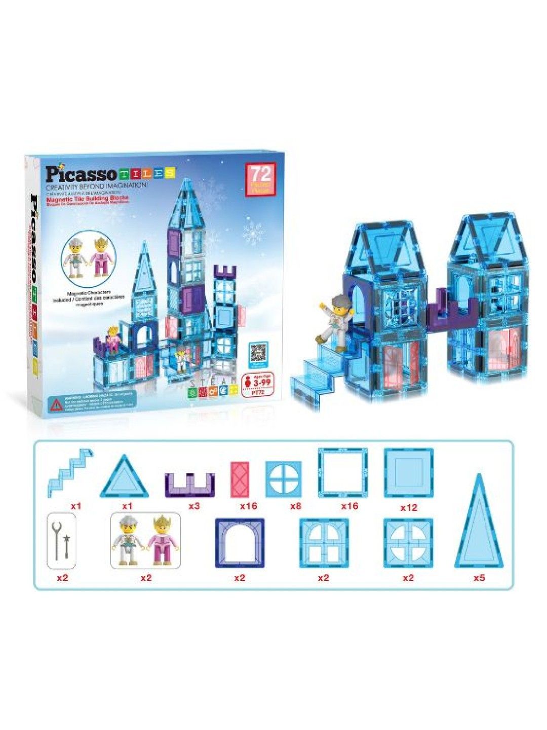 Picasso Tiles 72pc Magnetic Tiles Building Blocks (No Color- Image 4)