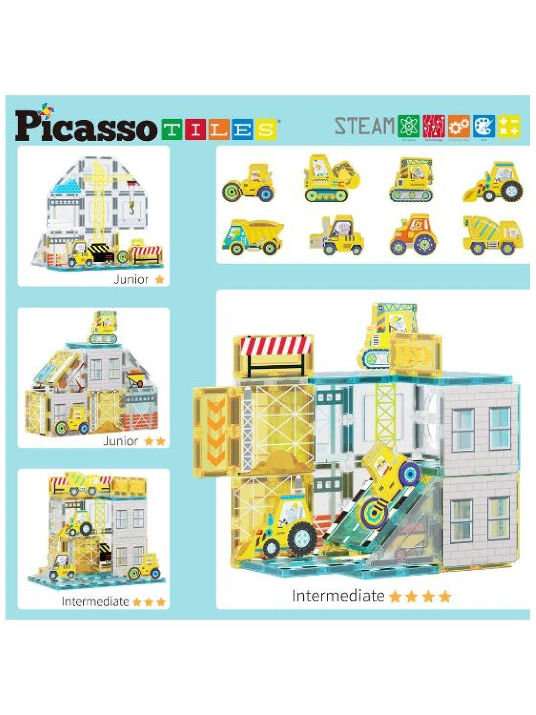 Picasso Tiles Construction Set with 8 Vechicles (No Color- Image 4)