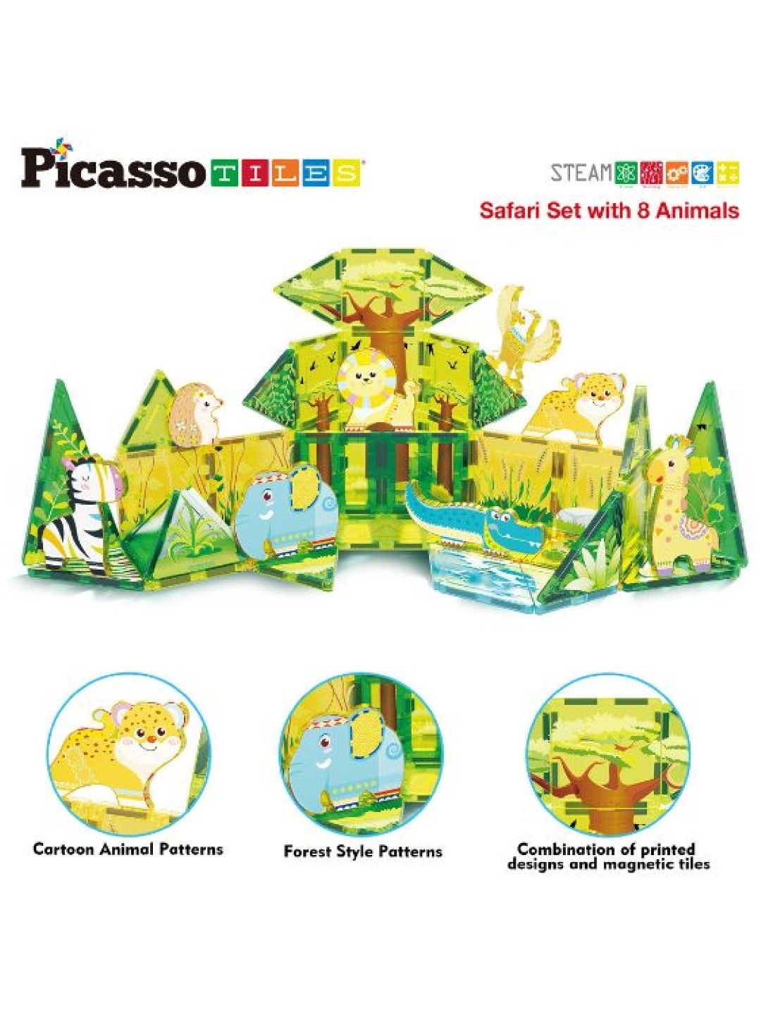 Picasso Tiles Safari Set with 8 Animals (No Color- Image 4)