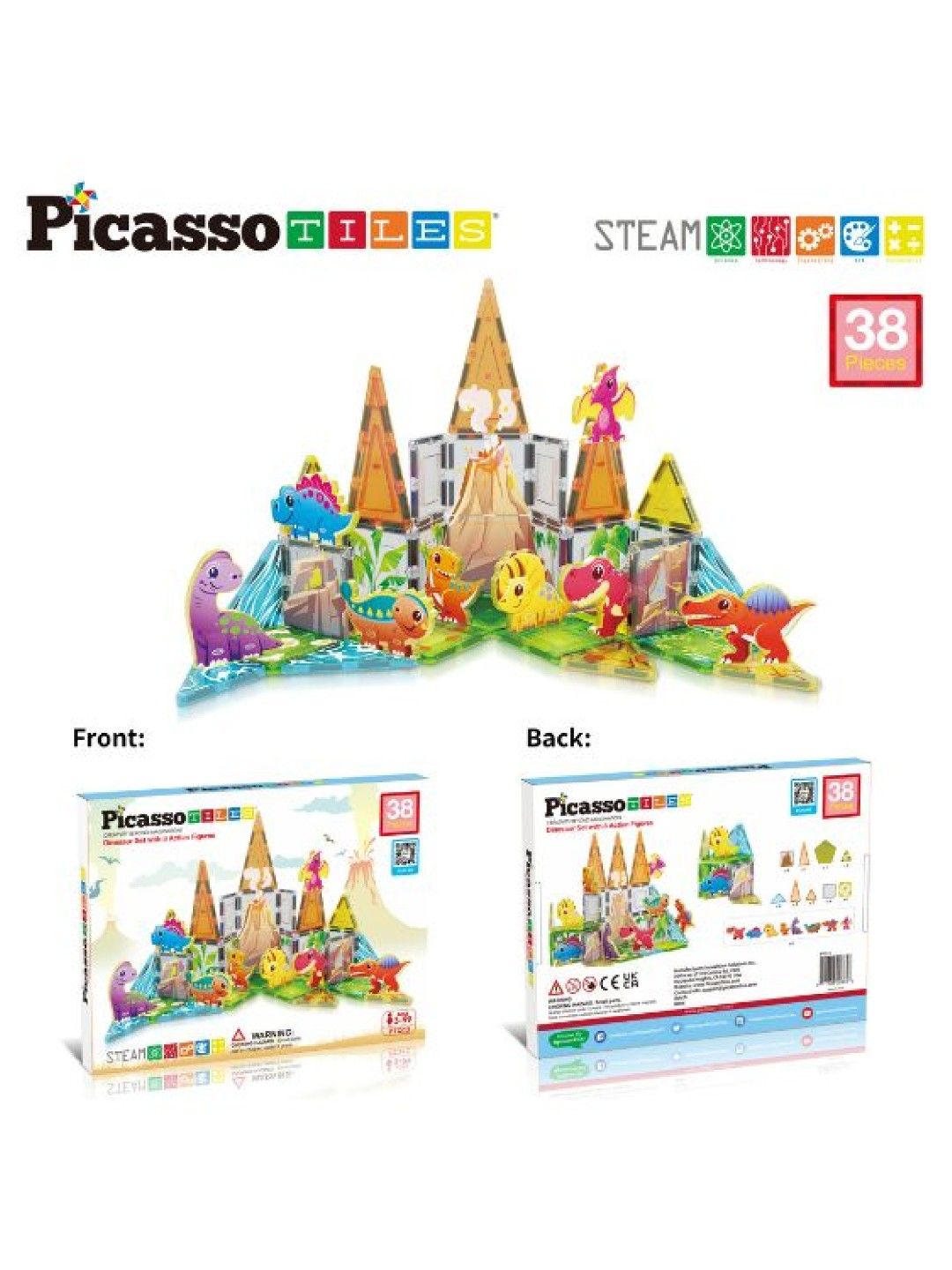 Picasso Tiles Dinosaur Set with 8 Action Figures (No Color- Image 4)