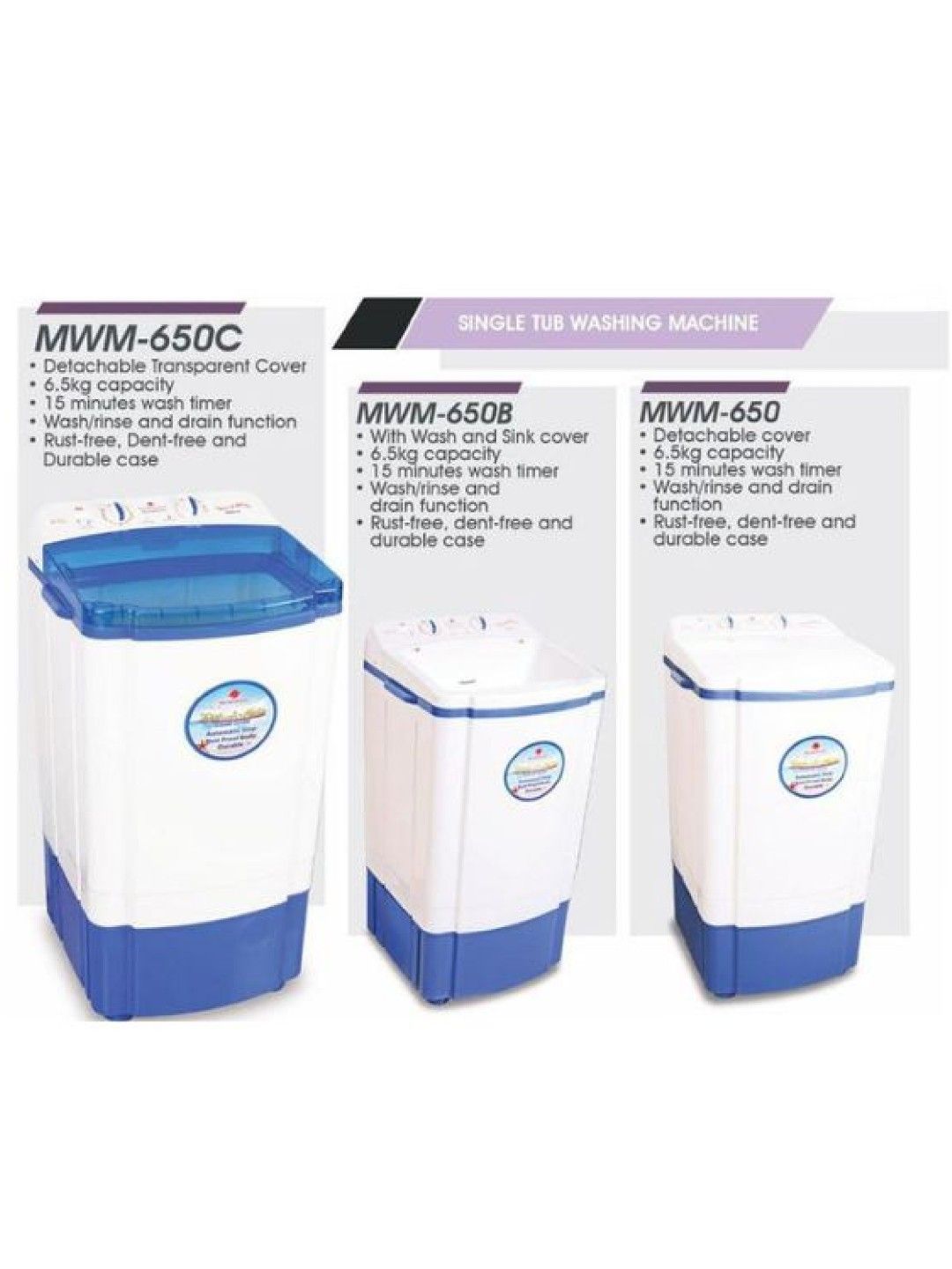 MICROMATIC MWM-650B Washing Machine Single Tub With Wash and Sink Cover 6.5kg (No Color- Image 4)