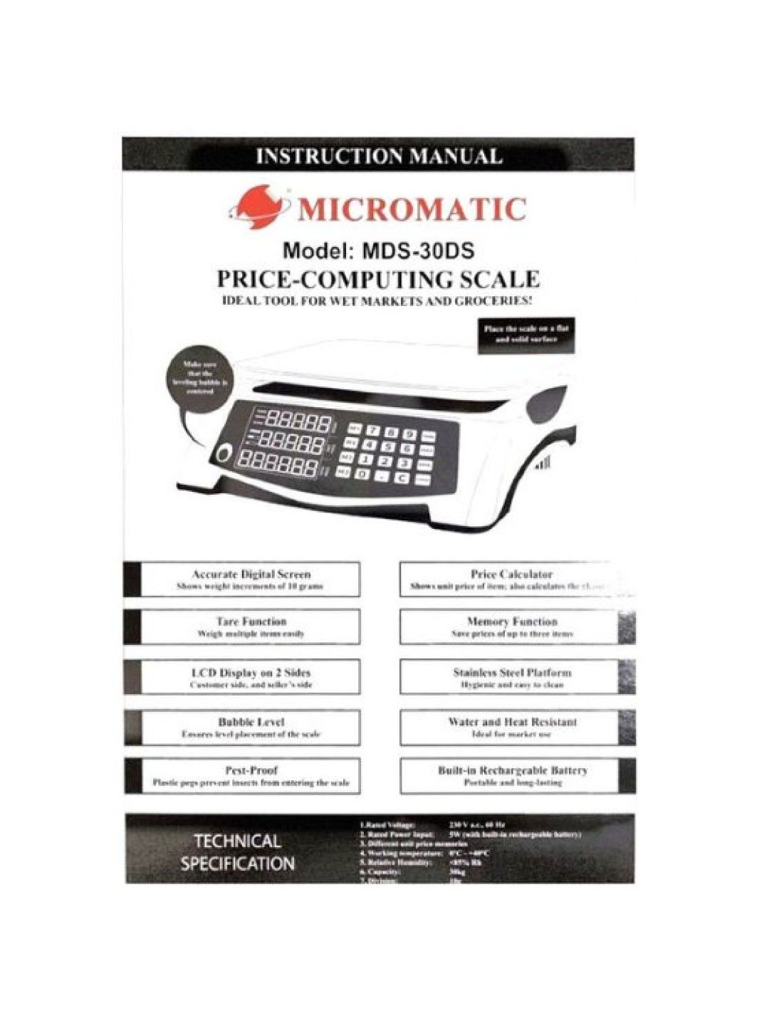 MICROMATIC MDS-30DS Rechargeable Digital Scale 30kg (No Color- Image 4)