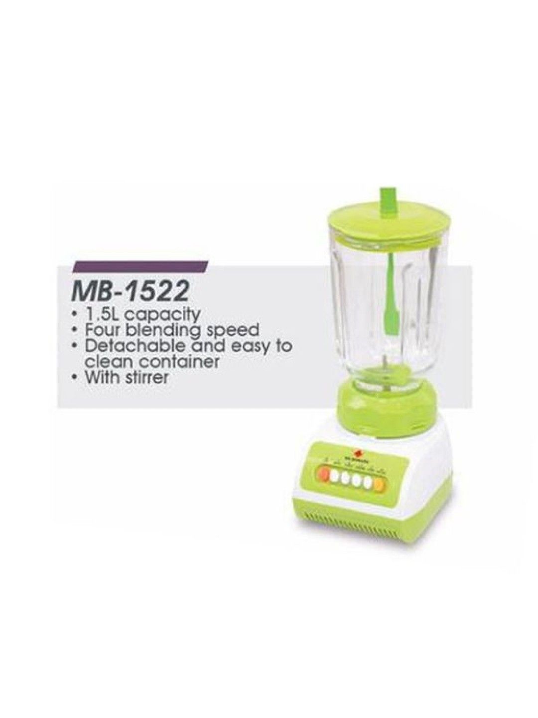 MICROMATIC MB-1522 Glass Jar Blender with Stirrer 1.5L (No Color- Image 4)