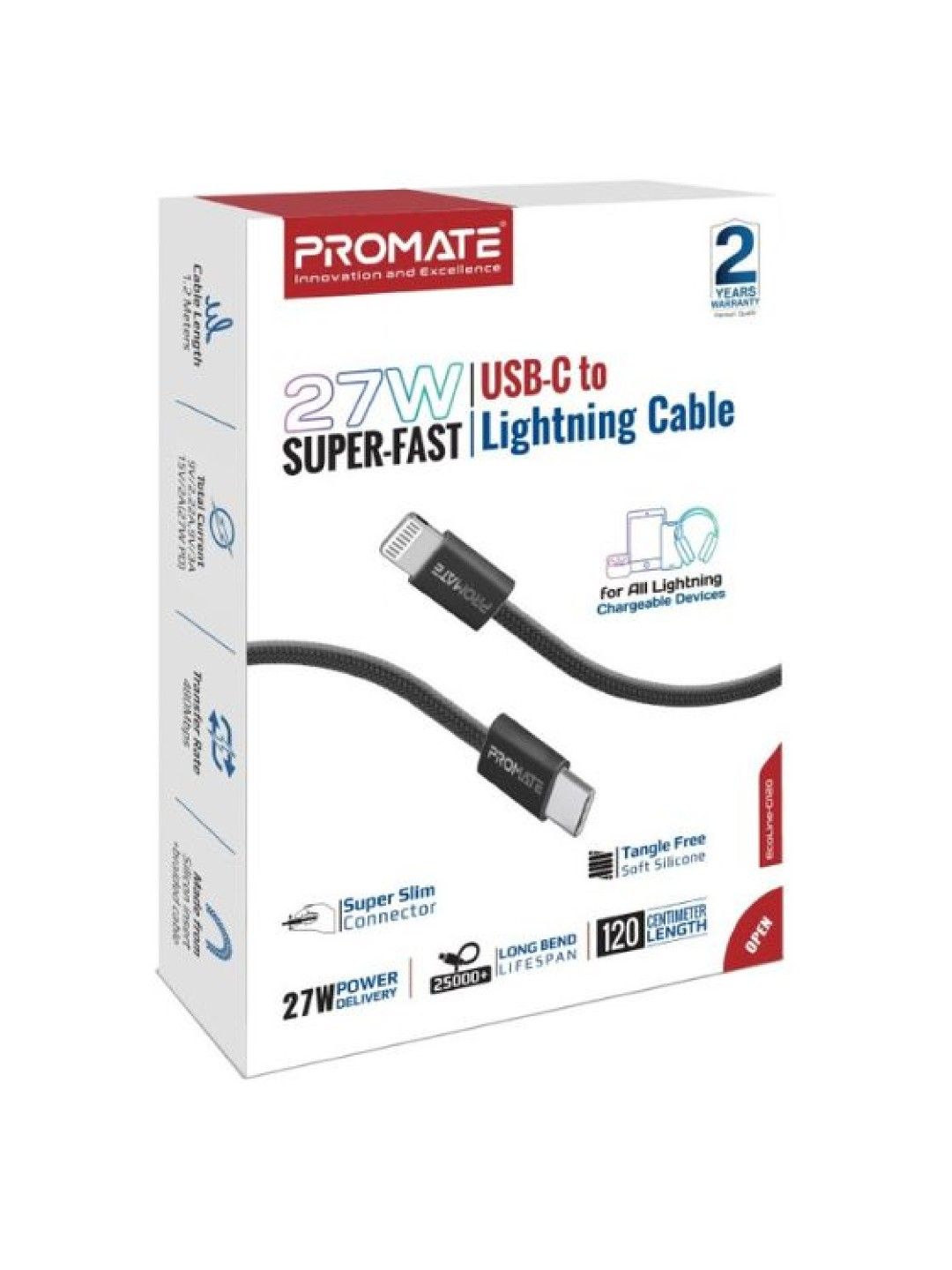 Promate ECOLINE-CI120 27W Super-Fast Charging USB-C to Lightning Cable (Black- Image 4)