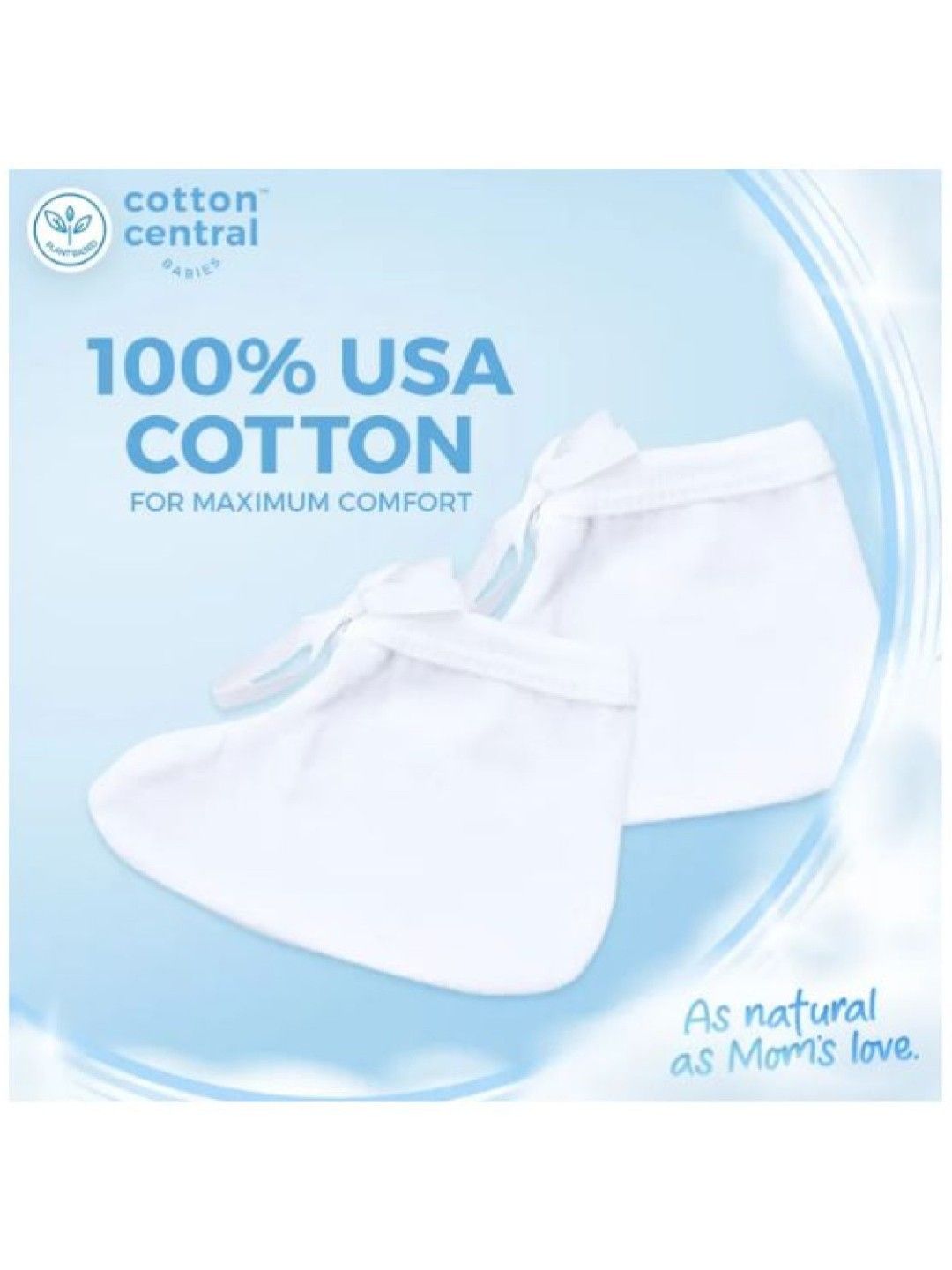 Cotton Central™ Booties With String 100% USA Cotton (Pack of 3) (Snow White- Image 3)
