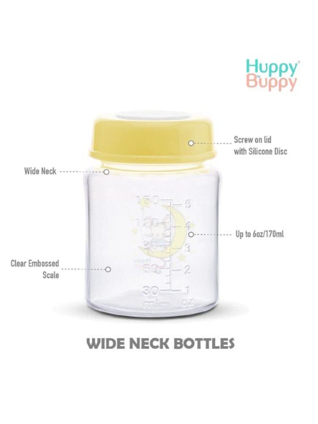 Huppy Buppy Breastmilk Storage Bottle - Wide Neck 6oz (5pcs) (No Color- Image 2)