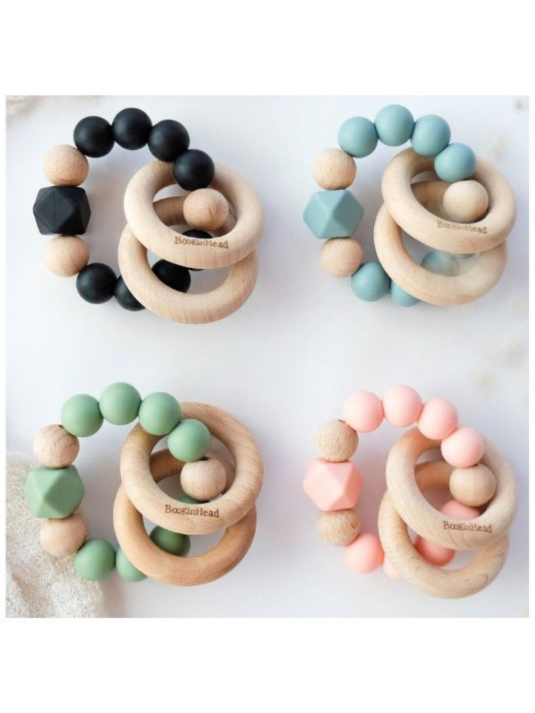 BooginHead Beaded Silicone & Wood Teething Rings (Sage- Image 4)