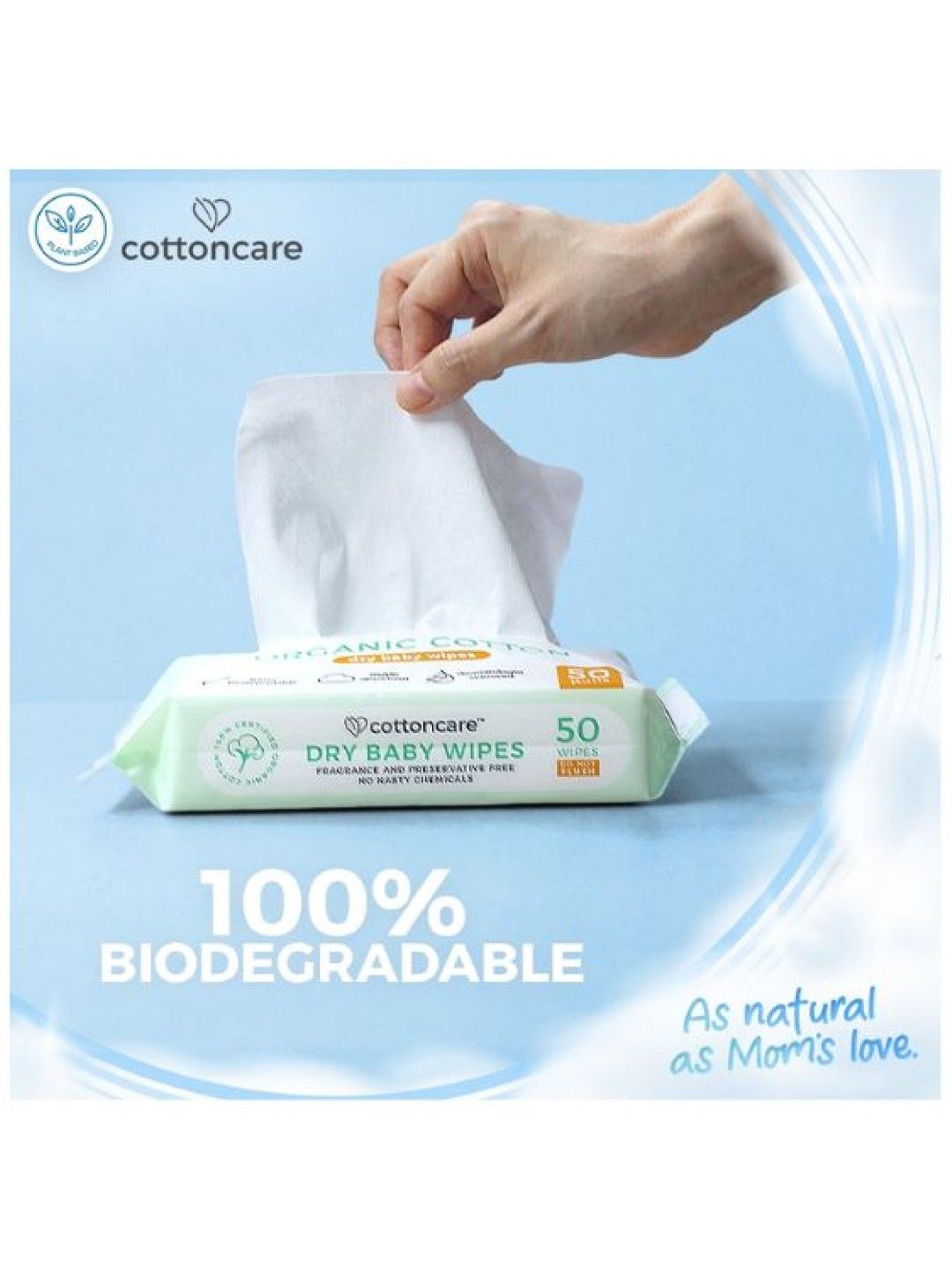 Cotton Central™ Cottoncare Organic Cotton Dry Baby Wipes - 30 Pack (1500s) (No Color- Image 4)