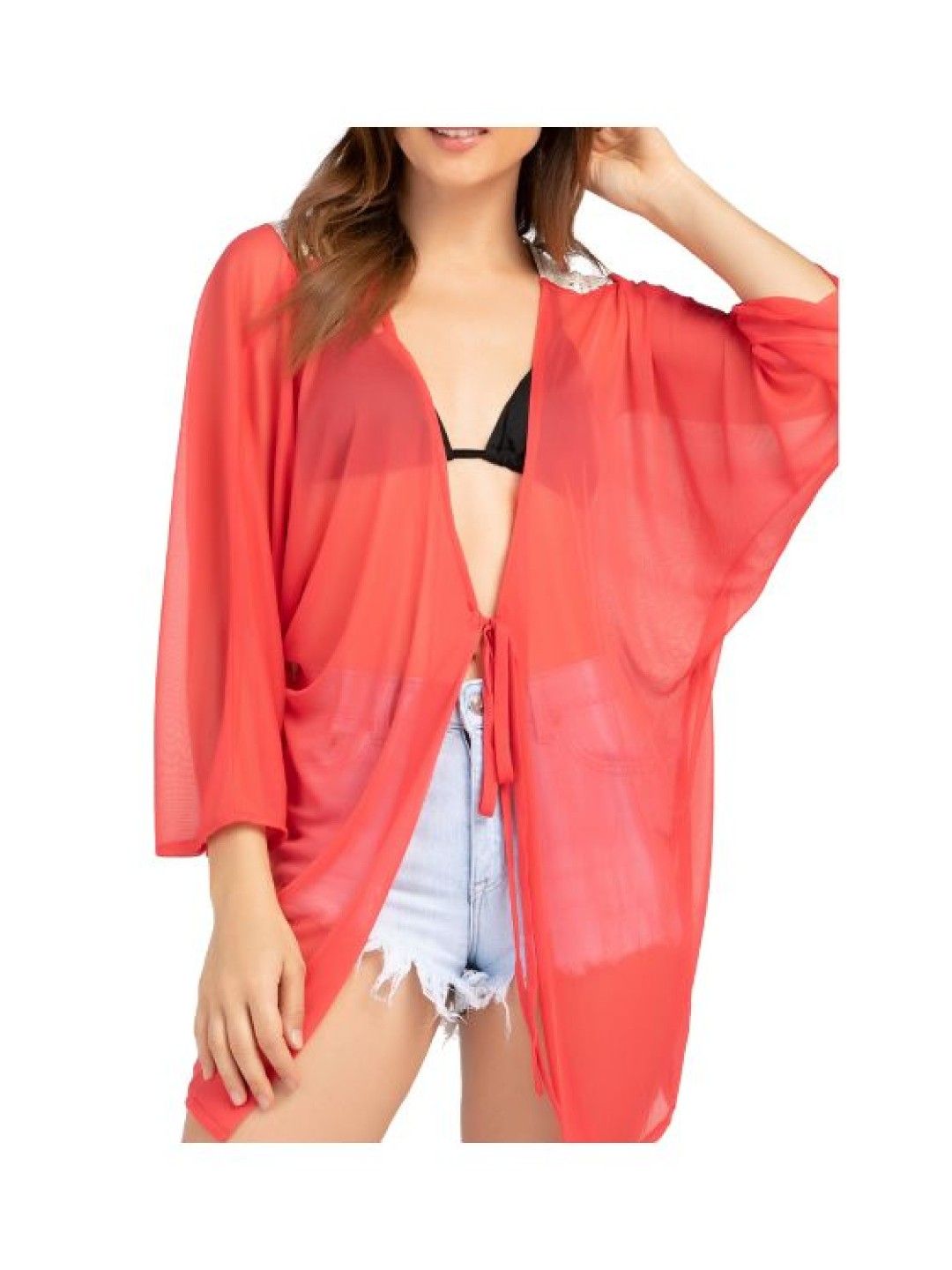 Eve's Chic Penny Sheer Cover Up Blouse (Orange- Image 4)