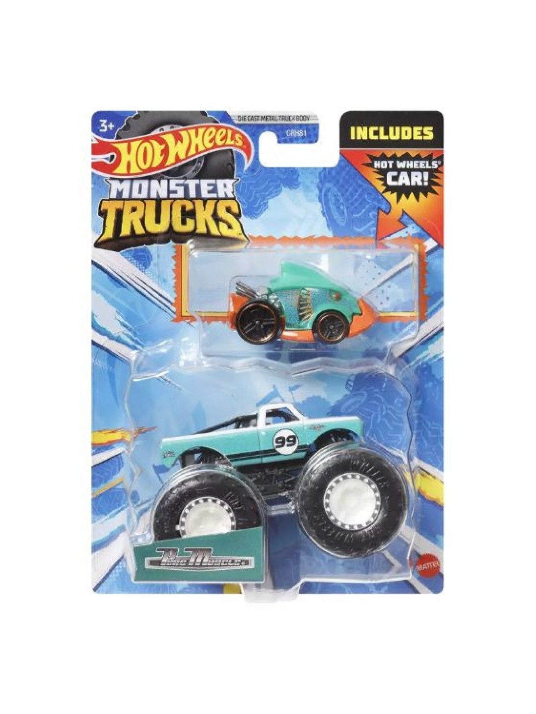 Hot Wheels Monster Trucks 1:64 Truck & Car - Pure Muscle Combo Pack (No Color- Image 4)