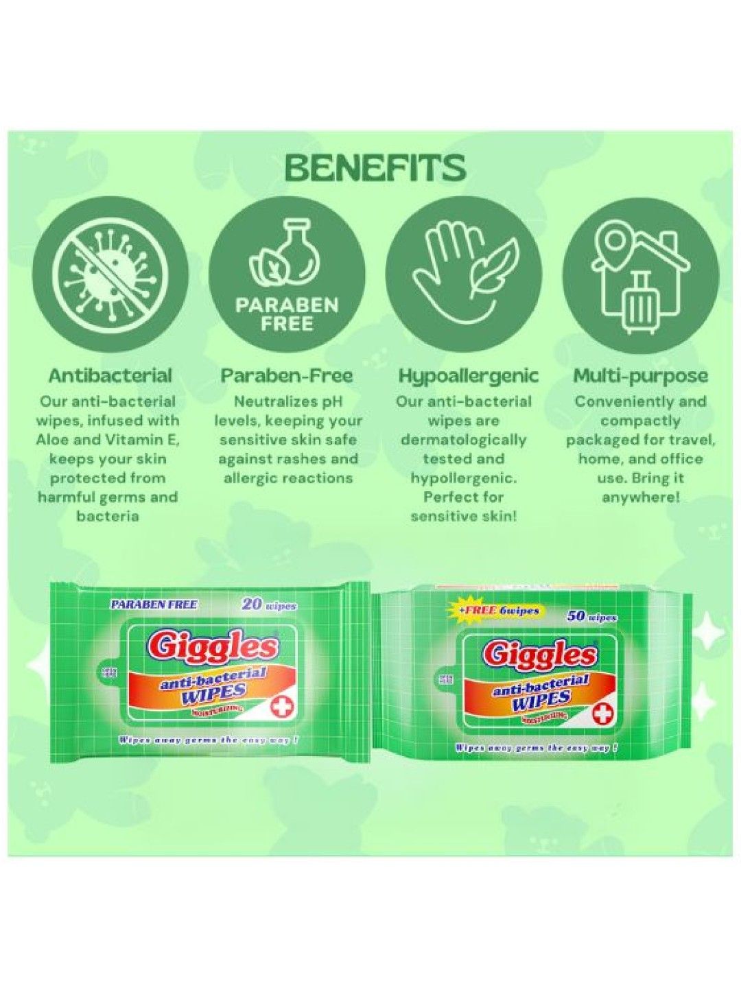 Giggles Anti-Bacterial Wipes 20s (No Color- Image 2)