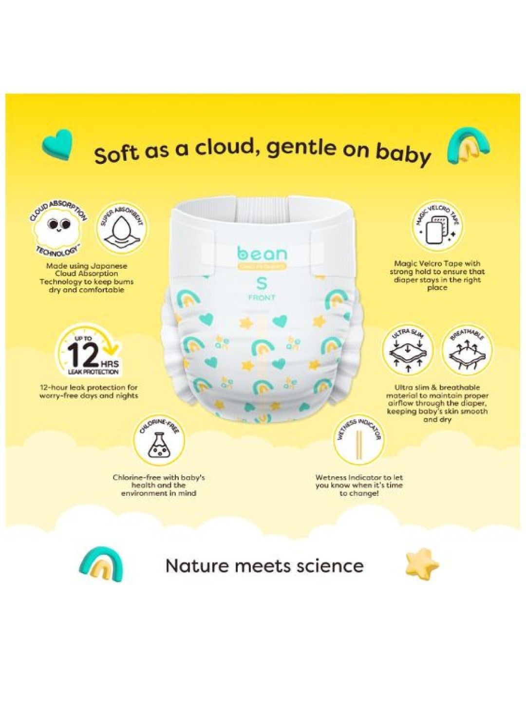 bean [Bundle of 4] Cloud Fit Diapers Small (30s) - 120 pcs (No Color- Image 2)