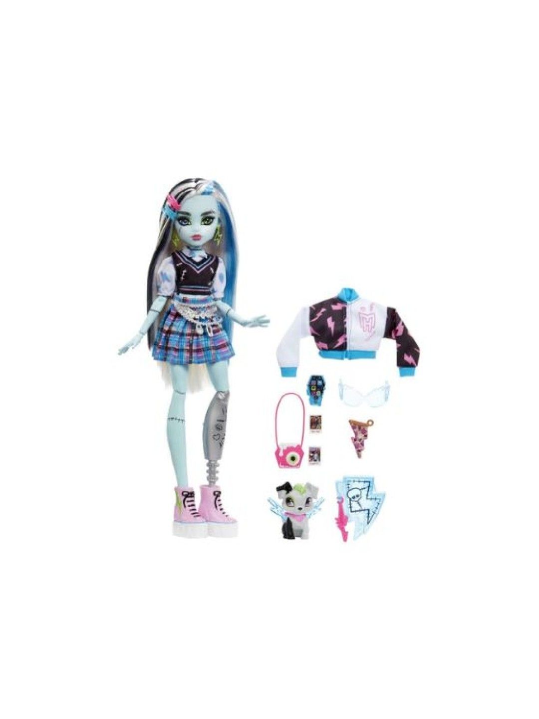 Monster High Frankie Stein Doll with Pet Blue and Black Streaked Hair (No Color- Image 3)