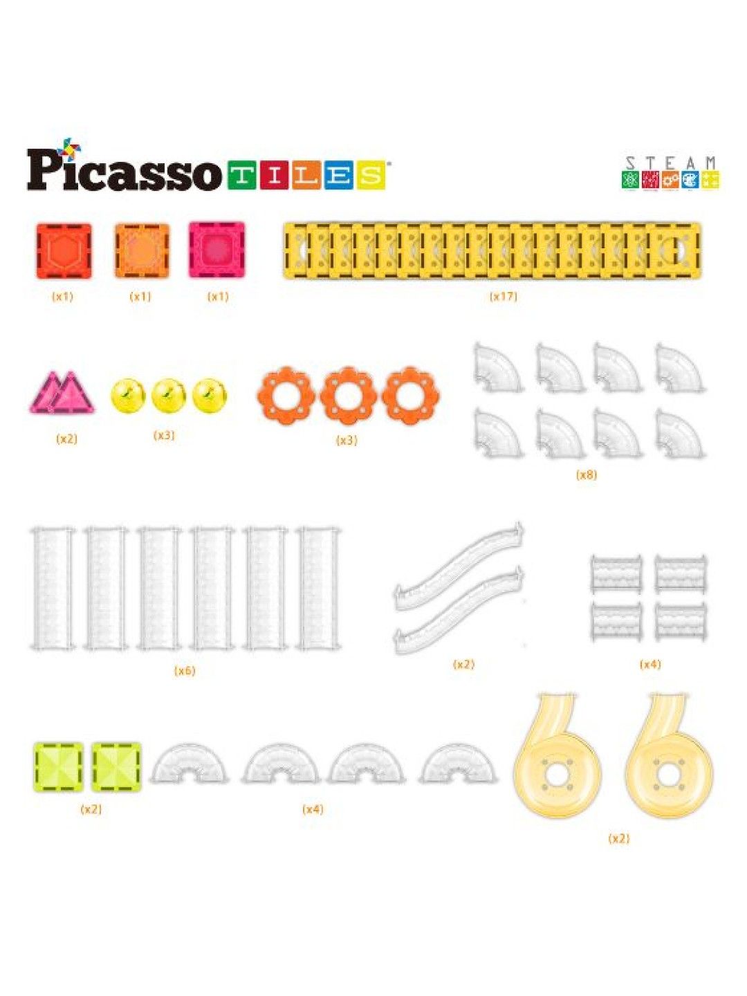 Picasso Tiles Marble Run 60 pcs. Magnetic Tile Mini Diamond Series Race Track Set (No Color- Image 3)