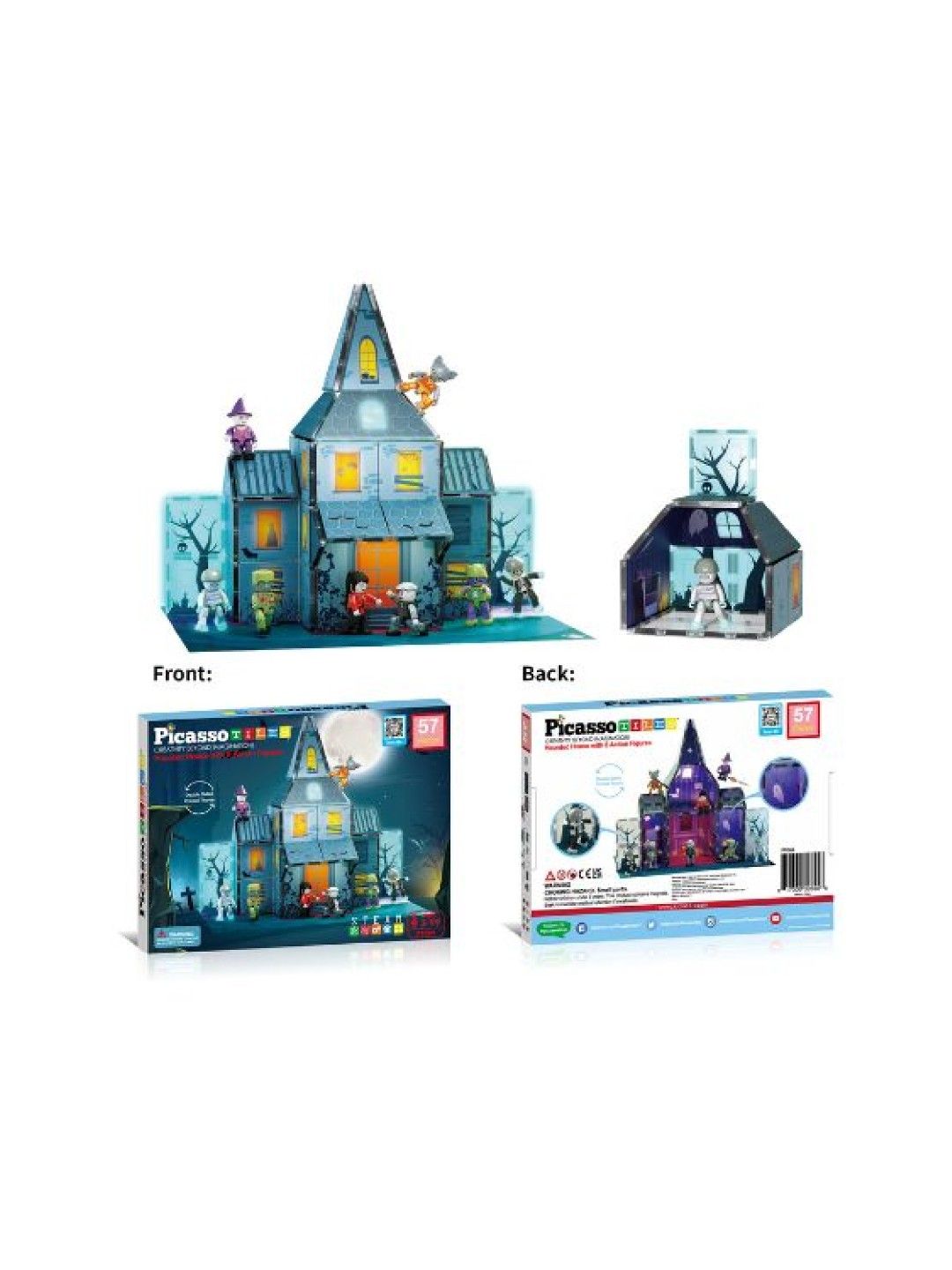 Picasso Tiles Haunted House Theme with 8 Action Figures Magnetic Building Set (No Color- Image 3)