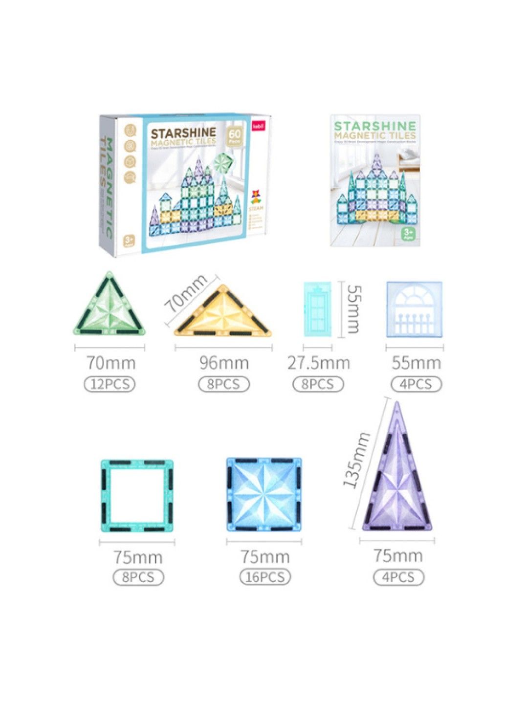 Kebo Starshine Magnetic Tiles (60 pcs) (No Color- Image 3)