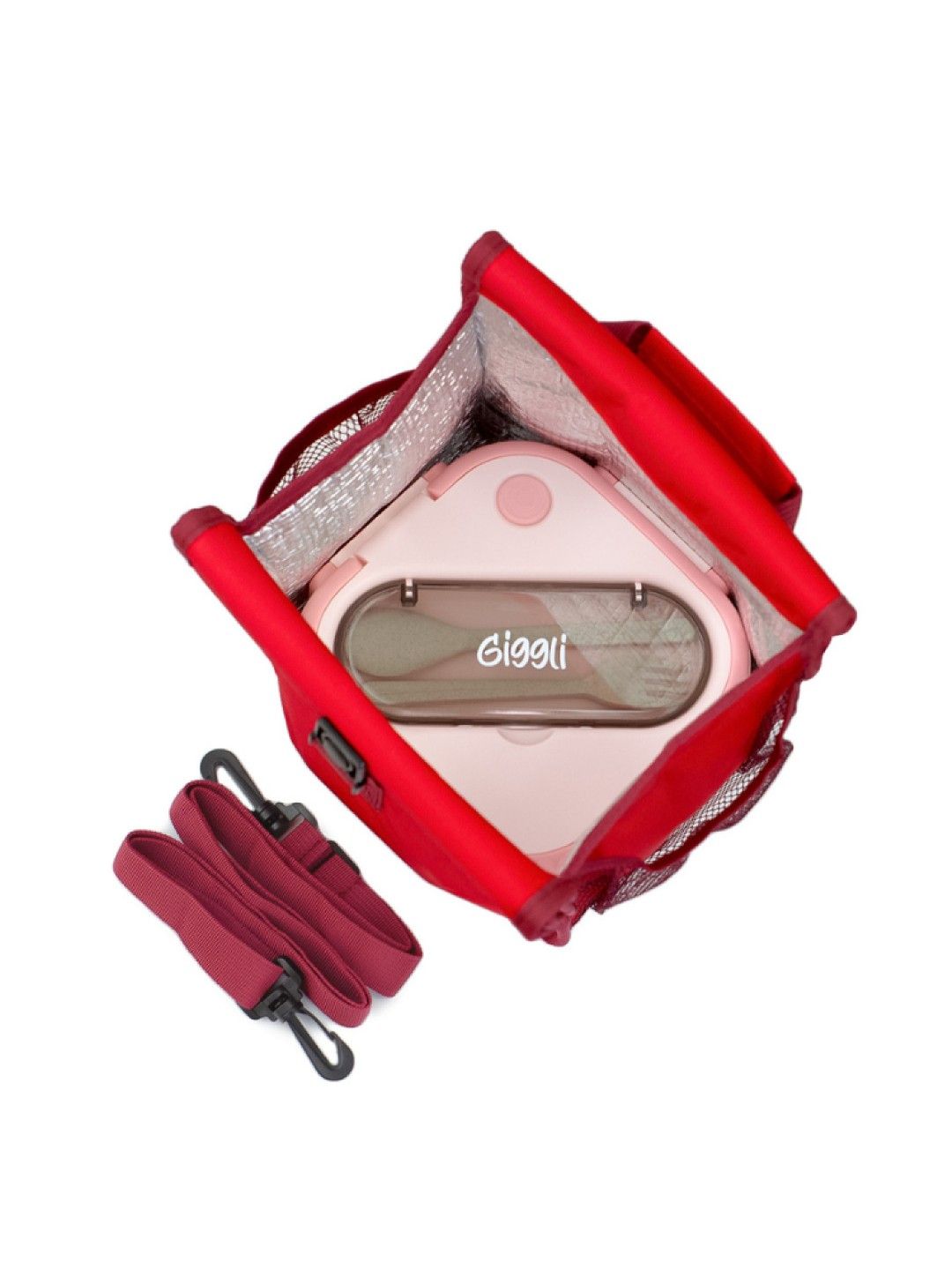Giggli Rolltop Insulated Lunch Bag with Adjustable Strap (Red- Image 4)