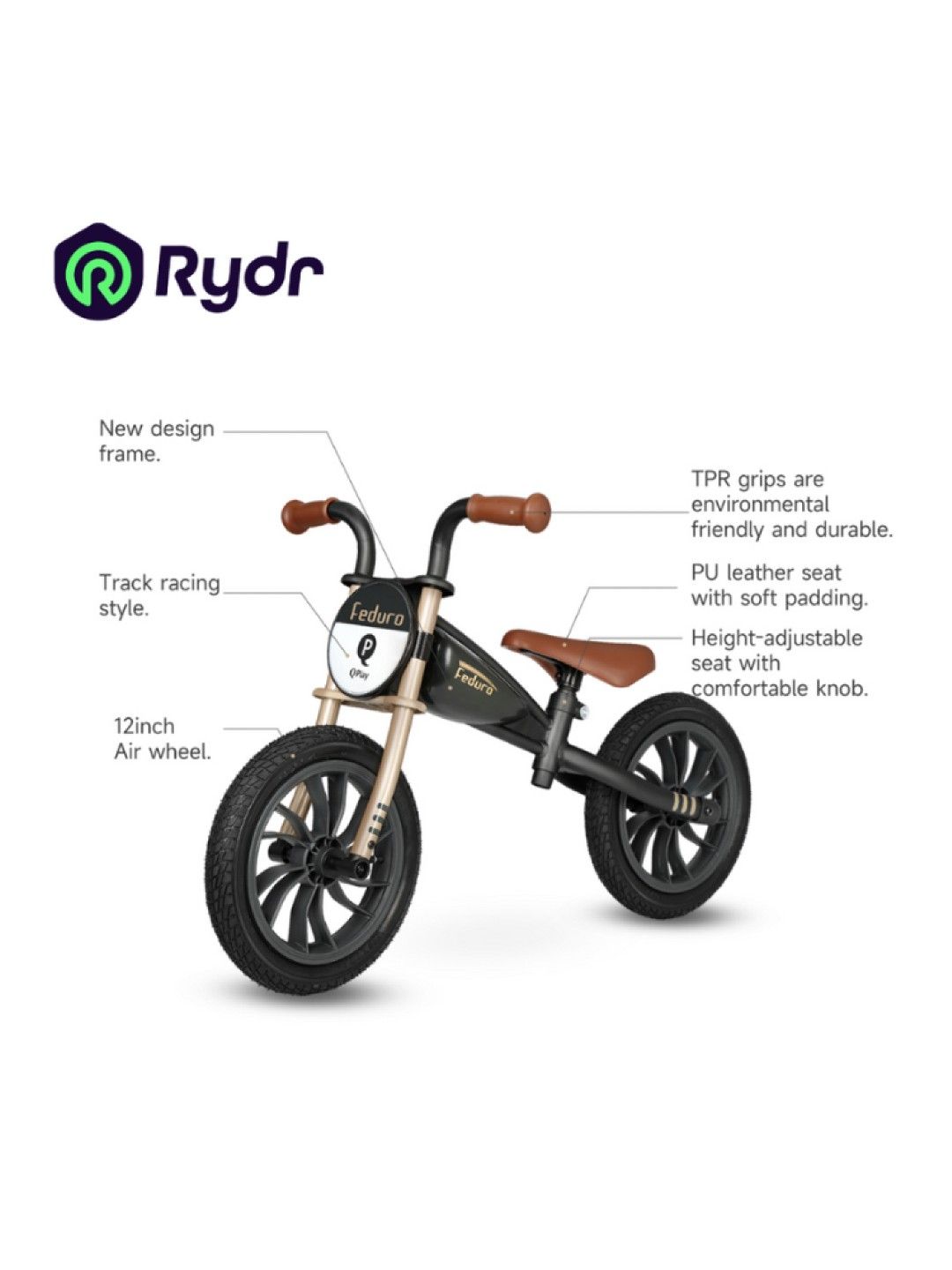 QPlay Feduro Motor Balance Bike (Black- Image 2)