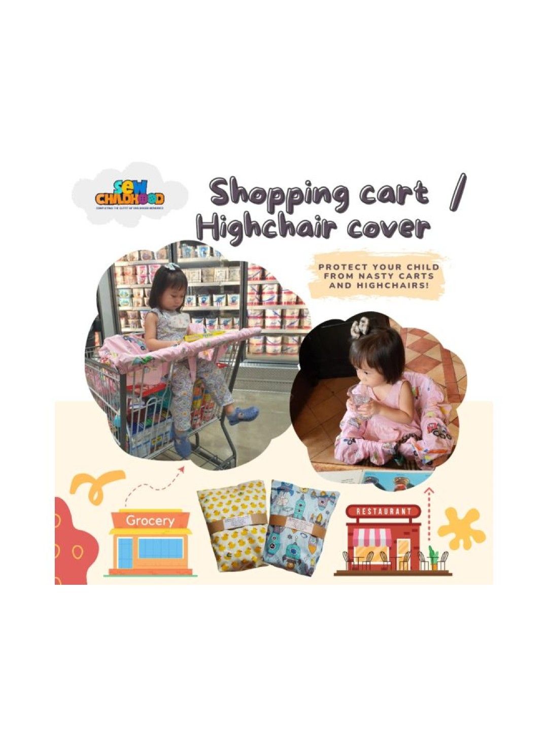 Sew Childhood Shopping Cart / High Chair Cover (Jungle Bright Gray- Image 4)