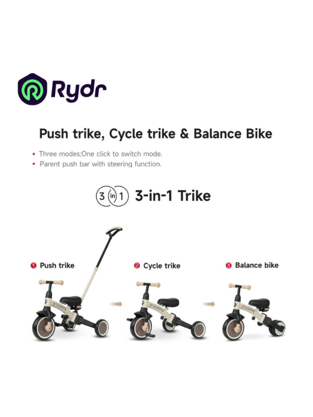 QPlay Stager 3-In-1 Trike (Pink- Image 3)