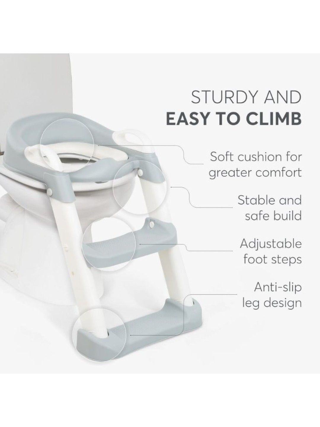 KikkaBoo Toilet Seat With Ladder Lea (Grey- Image 4)