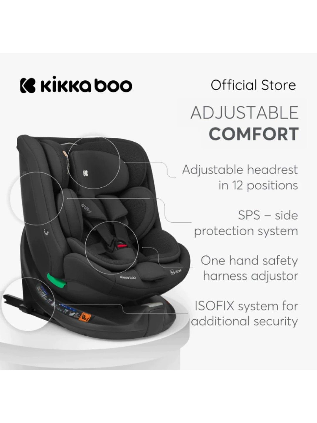 KikkaBoo Carseat 40-150cm I-Van I-Size (Black- Image 4)