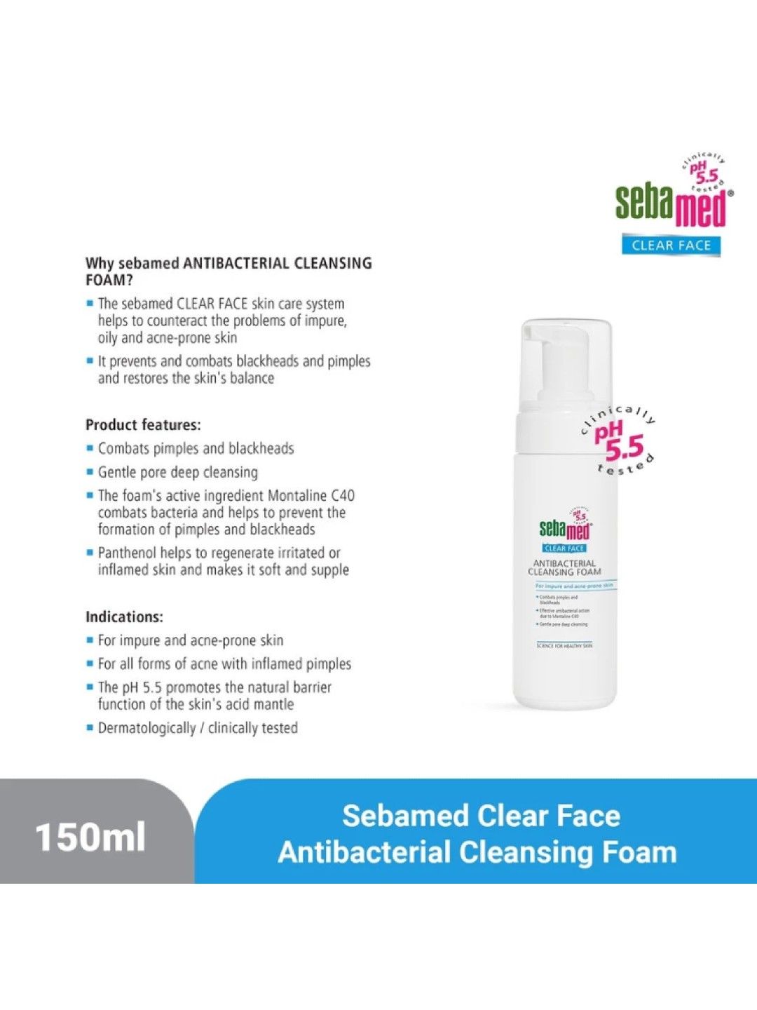 Sebamed Clear Face Antibacterial Cleansing Foam 150ml (No Color- Image 4)